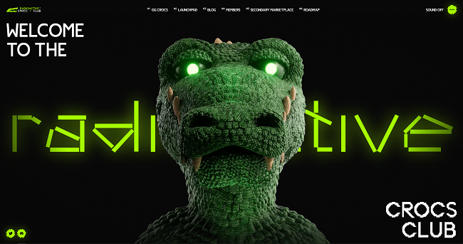 Captura de pantalla de Radioactive Crocs Club creado con la biblioteca jQuery.