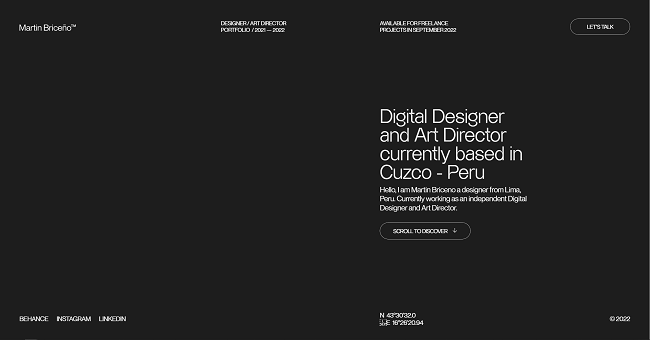 Captura de pantalla del portafolio de Martin Brinceno creado con la biblioteca jQuery.