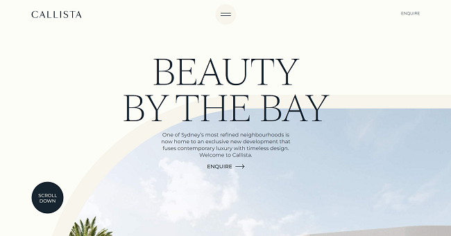 Captura de pantalla del sitio web de Callista Rose Bay creado con la biblioteca jQuery