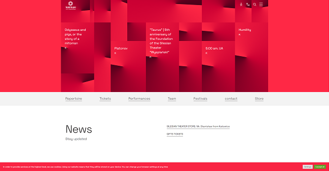Captura de pantalla del sitio web de Taetr Śląski creado con la biblioteca jQuery.