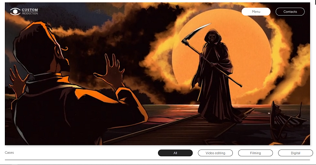 Captura de pantalla del sitio web de producción personalizada creado con la biblioteca jQuery.