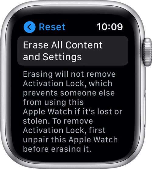 Borrar todo el contenido y la configuración en iWatch