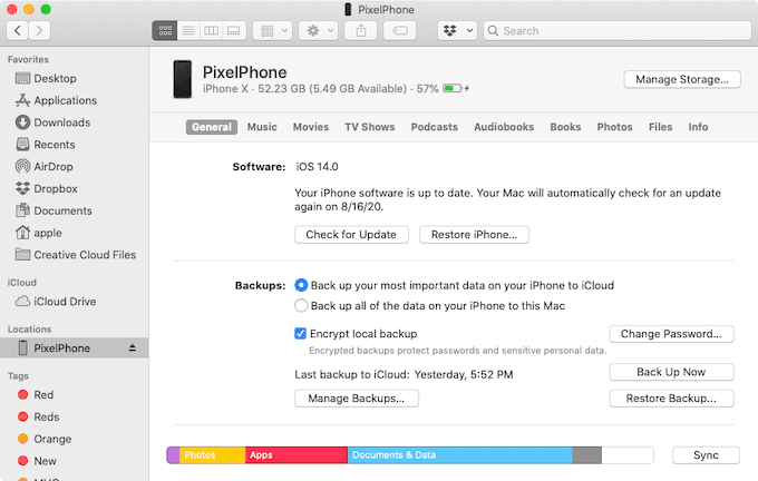 iPhone en la sección Ubicaciones