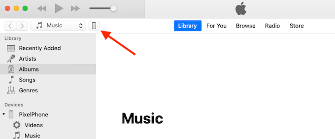 icono de iPhone en la barra de herramientas