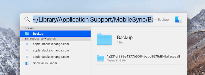 Spotlight con comando: ~/Library/Application Support/MobileSync/Backup/