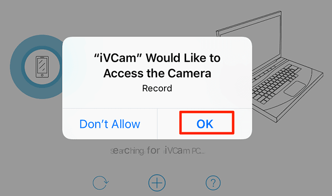 Indicación de Aceptar en la ventana de acceso