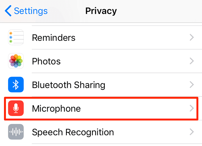 Menú de micrófono en Privacidad