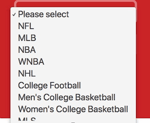 Sports Dropdown Choice para el applet de resultados finales