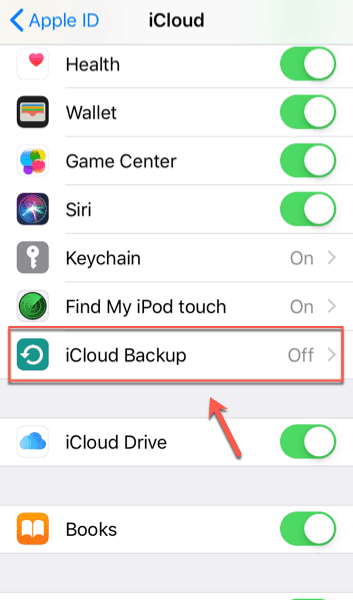 Configuración de copia de seguridad de iCloud en iCloud