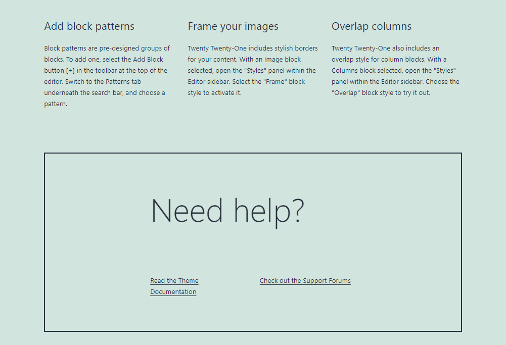 Parte de la página de inicio de Twenty Twenty-One