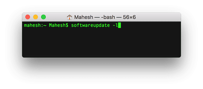 Okno terminala z poleceniem: aktualizacja oprogramowania -l
