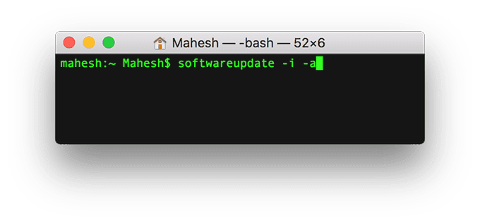 Terminal z poleceniem: aktualizacja oprogramowania -i -a