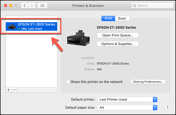 Nueva impresora agregada en Impresoras y escáneres