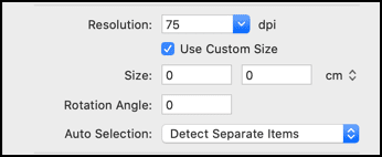 Opciones de resolución, tamaño y selección automática de escaneado