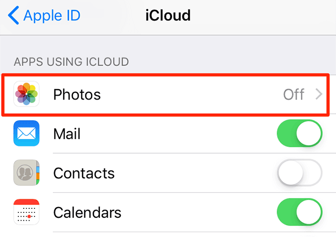 Opción Fotos de iCloud