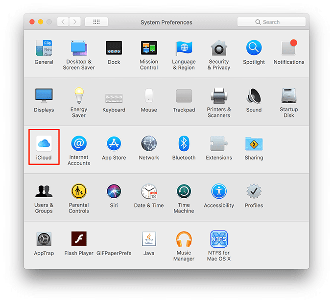 iCloud en Preferencias del Sistema