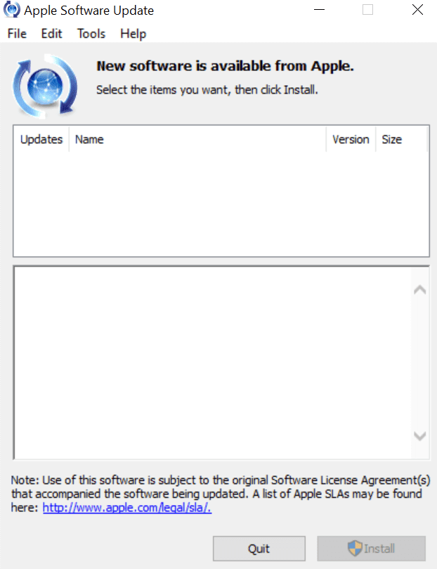 Ventana de actualización de software de Apple