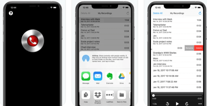 Pantallas de Call Recorder Pro