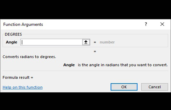 El uso de la función grados para convertir radianes a grados