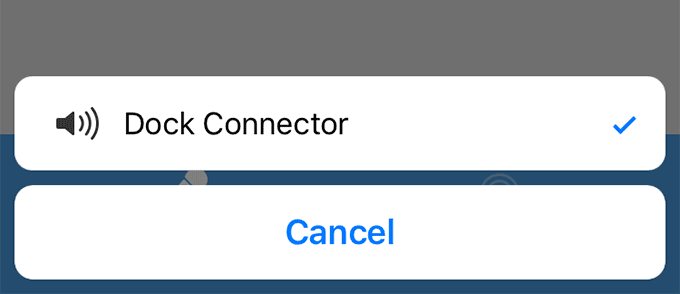 Menú Dock Connector seleccionado