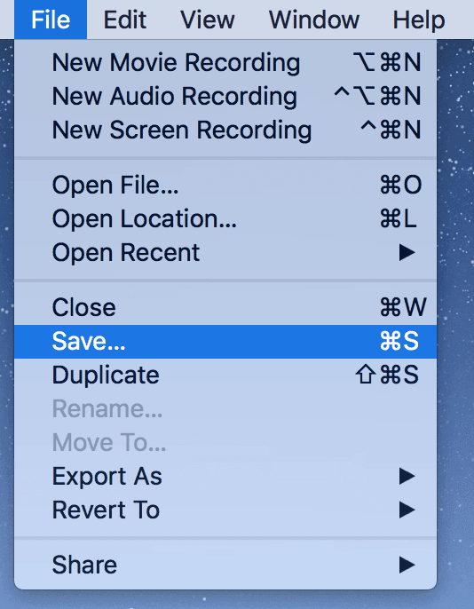 Menú Archivo -> Guardar en QuickTime