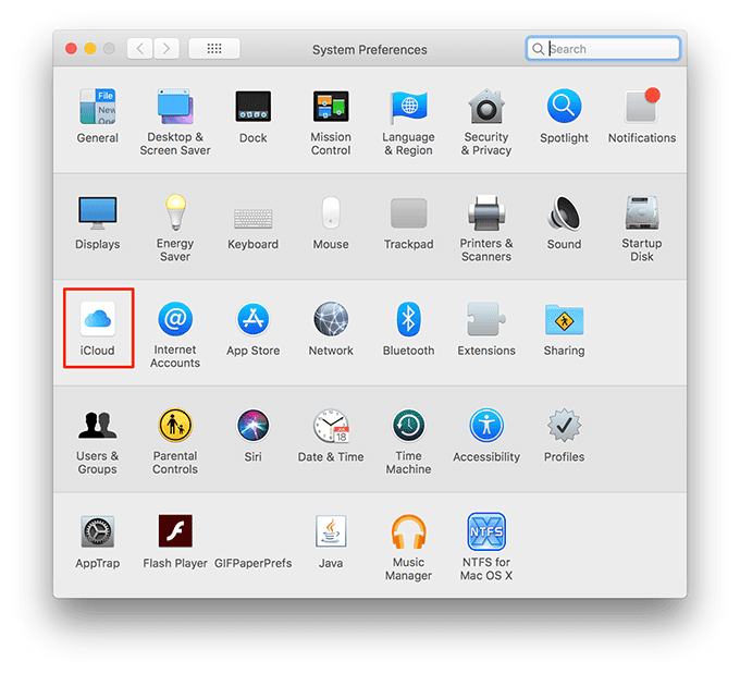 iCloud en Preferencias del Sistema