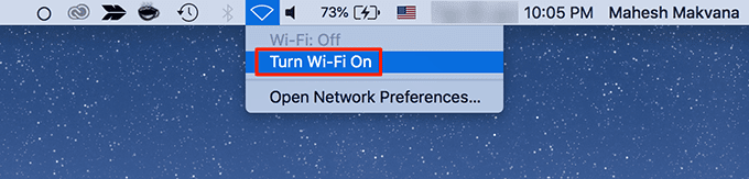 Activar Wi-Fi en el menú de Wi-Fi