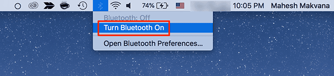 Activar Bluetooth en el menú