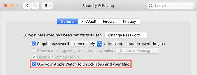 Deshabilite la opción Use su Apple Watch para desbloquear aplicaciones y su Mac