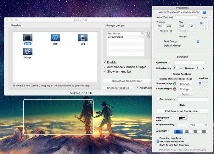 GeekTool con caparazón vacío en el escritorio