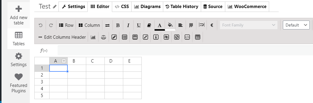 Usando el editor de hojas de cálculo incorporado para WordPress