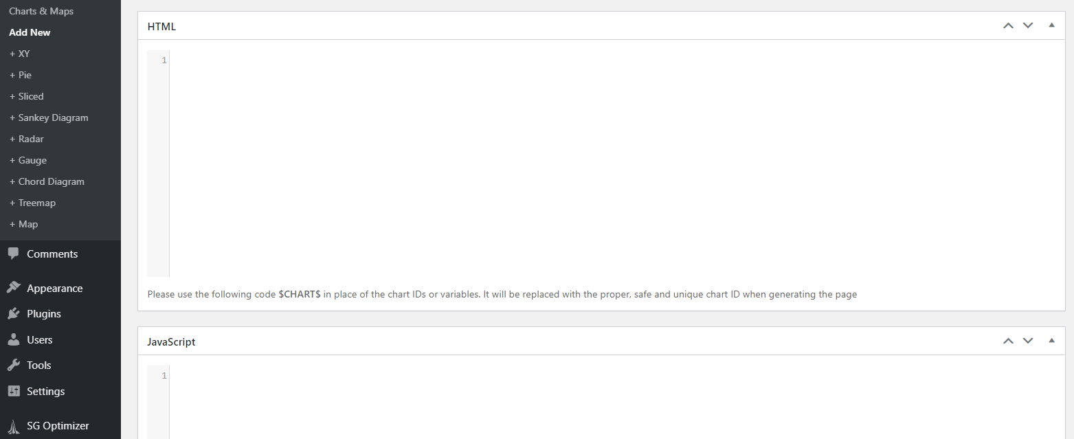 Agregue código HTML y JS a la tabla amCharts