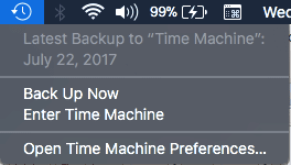 Menú desplegable del icono de Time Machine