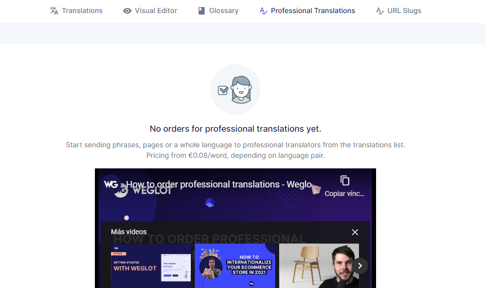 Pago de servicios de traducción profesional a través de Weglot