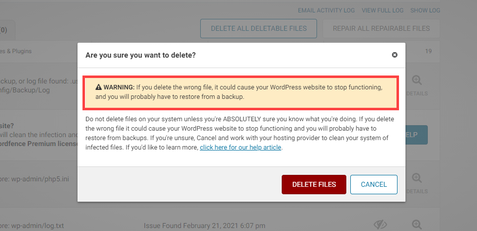 advertencia de copia de seguridad