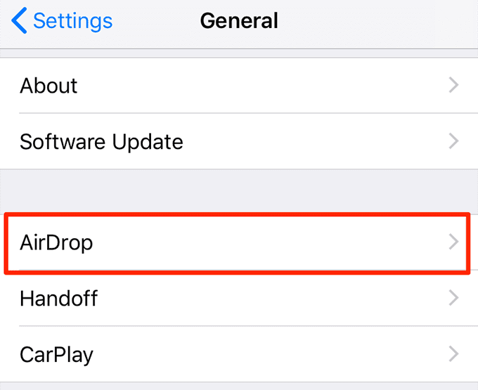 Menú AirDrop en general