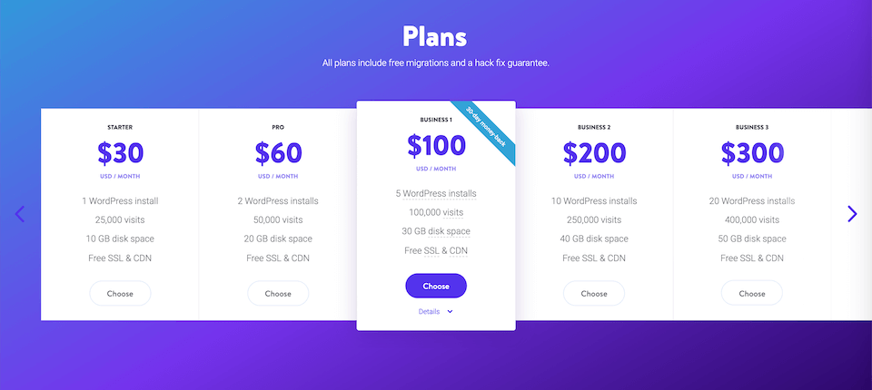 Opciones de precios de Kinsta.