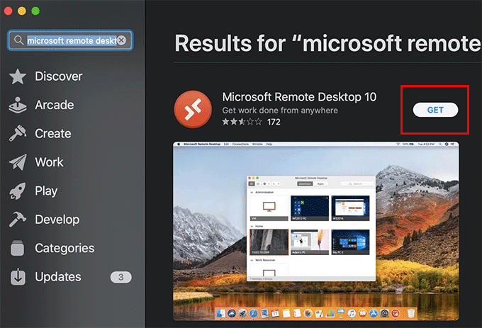 Escritorio remoto de Microsoft en la tienda de aplicaciones