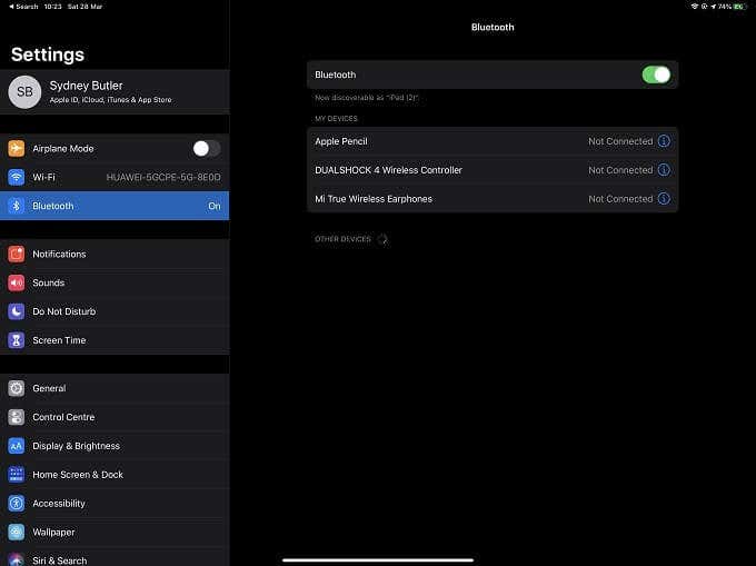 Bluetooth en la ventana de configuración