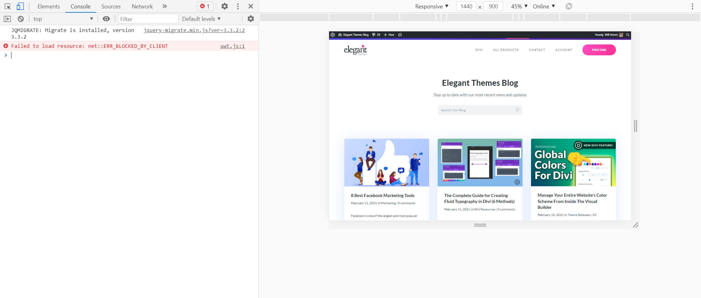 Inspeccione la consola de depuración de elementos.