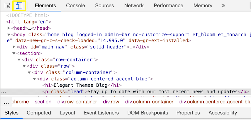 Habilitación del emulador Inspect Element.