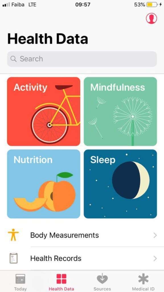 Pantalla de la aplicación Datos de salud