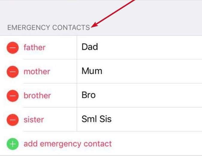 Contactos de emergencia indicados en la aplicación de identificación médica