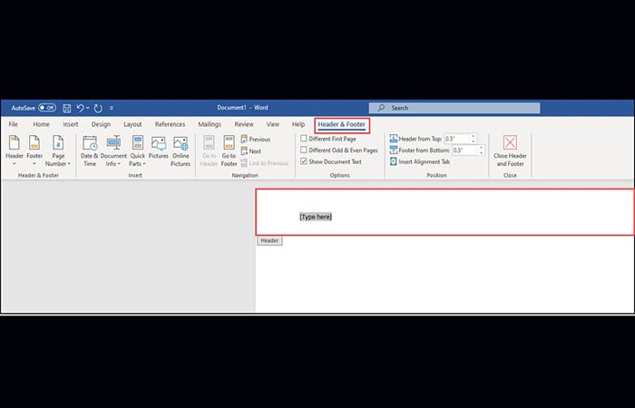El área del encabezado se muestra en un documento de Word