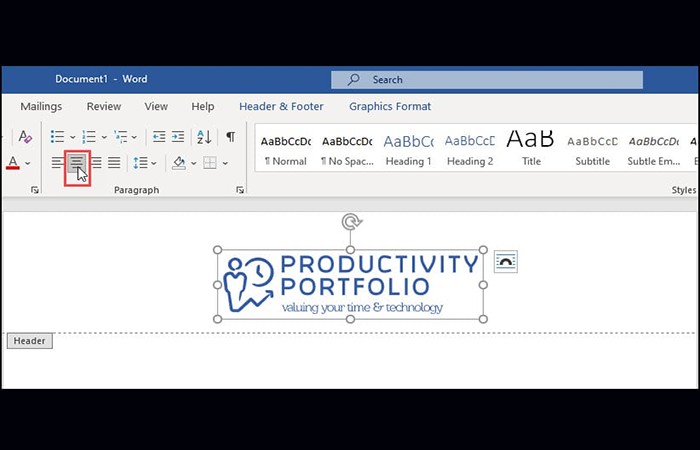 Centrar el logotipo o la imagen.