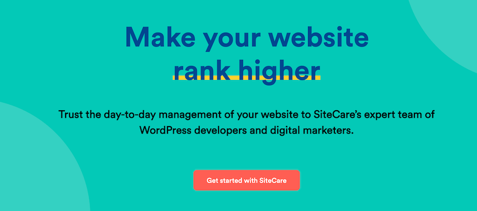 Página de inicio de WP Site Care.