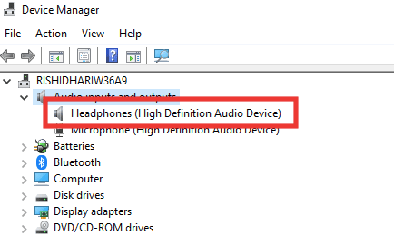 haga doble clic en el dispositivo de audio de alta definición de los auriculares. Arreglar mi conector de auriculares no funciona en Windows 10