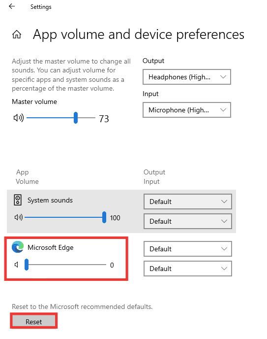 verifique y aumente el volumen o haga clic en restablecer