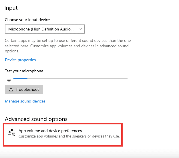 abrir el volumen de la aplicación y las preferencias del dispositivo. Arreglar mi conector de auriculares no funciona en Windows 10