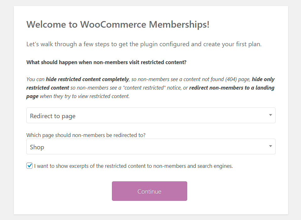 Asistente de configuración de membresía de WooCommerce